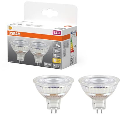 OSRAM LED Spot Lamp Star MR16 6,1 W 827, 2700 K blanc chaud, GU5.3, 36°, 621 lm, basse tension, design tout en verre, IP20