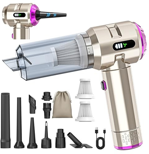 Piwaal Aspiradora de mano con batería 4 en 1, 22000 Pa inalámbrica para coche con motor sin escobillas, soplador de polvo eléctrico, pulverizador de aire comprimido de 220000 rpm, 3 marchas, para pelo