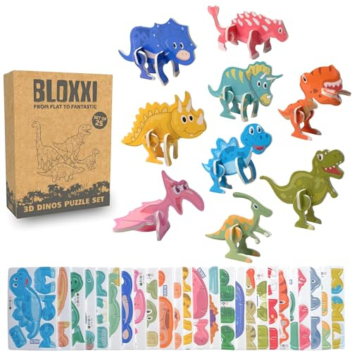 Set 25 Puzzles 3D para Niños – Actividad Educativa y Creativa – Regalitos Originales para Fiestas, Piñatas y Cumpleaños Infantil – Regalo Ideal para Invitados y Colegios (Dinosaurios)