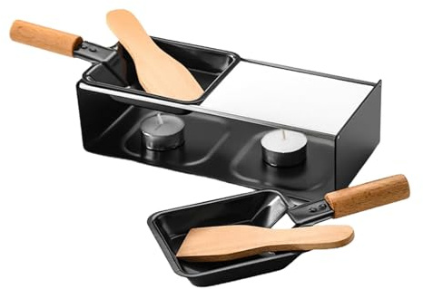 Wodsty Set di padelle antiaderenti in acciaio inossidabile per formaggio e raclette per barbecue, riunioni di famiglia, nero