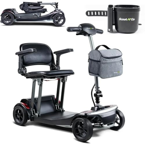 Mobility Scooter for Seniors & Adults 4 Wheels Foldable Scooters Airline Approved, All-Terrain Folding Electric Scooter,with Removable Battery,USB Port, Portable for Travel (with 2-in-1 Holder)