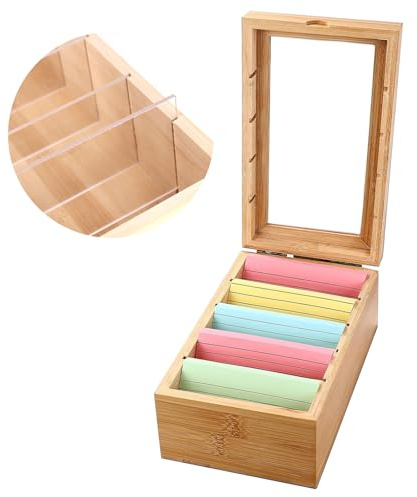 Scatola porta schede A7, 25,5 * 15,1 * 10,5 cm, scatola per schede con 5 scomparti, scatola per schede didattiche, organizer per schede con coperchio,(schede non incluse)