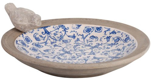 Esschert Design Vogeltränke, Vogelbad aus Keramik in blau-weiß, Ø ca. 34 cm