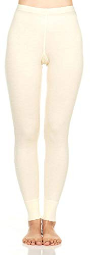 100% Merino Wool Women's Midweight Base Layer Bottoms - Thermal Underwear - No Itch Renewable Fabric - Natural Cream - Medium