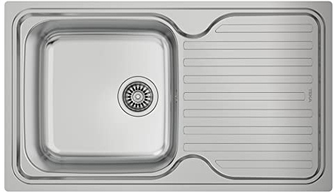 TEKA Fregadero de 50 cm, Encastrado y Reversible, 1 Cubeta y Escurridor, Chapa de Gran Espesor, Insonorización, Color Acero Inoxidable, Modelo Classic 1C 1E