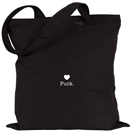 JUNIWORDS Jutebeutel - Wähle eine Farbe - Fuck (Beutel: Schwarz, Text: Weiß)