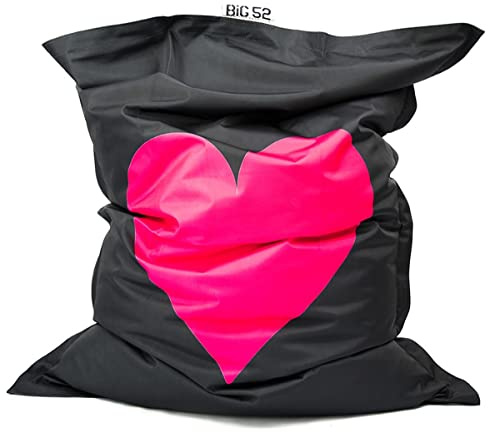 LIVEDECO - Pouf Géant XL Imprimé, Déhoussable, Intérieur, Salon, Chambre, Coeur Rose BiG52