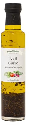 Lesley Elizabeth Basil Garlic Seasoned Cooking Oil, 8.5 fl oz – Herb & Garlic-Infused Olive & Canola Oil for Roasting, Marinades, Dressings, Vegetables, Pasta & Everyday Cooking – All-Natural, Plant-Based Ingredients