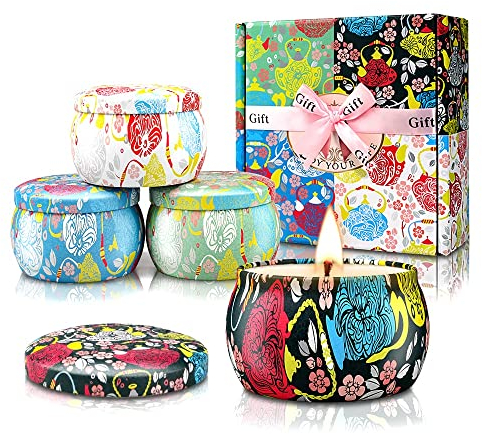 Velas Aromaticas Juego de 4 Piezas, Vela Perfumadas 30 Horas de Quema, Regalos Originales para Mujer, Viaje Adecuado para Yoga Baño Dormitorio