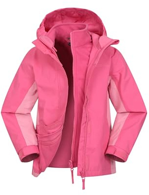 Mountain Warehouse Veste imperméable Lightning 3 en 1 pour Enfant - Coutures collées, Doublure intérieure Amovible, Plusieurs Poches - pour Marche et randonnée, Hiver Rose Clair 11-12 Ans