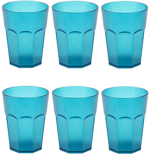 Engelland - 6 x Plastikbecher, Trinkbecher, Türkis, Cocktailbecher, 400 ml, mit Eichstrich, stapelbar, Mehrweg, Kunststoff, Frostoptik, wiederverwendbar, Party-Becher, Trink-Glas
