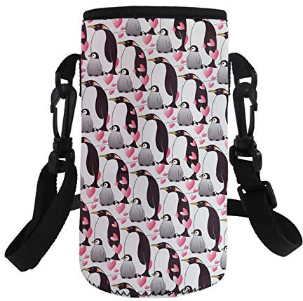 Showudesigns 500ML Neoprene Insulated Water Drink Bottle Cooler Carrier Cover for Children Penguin Cute Sleeve Tote Bag Pouch Holder with Strap