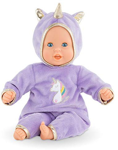 Corolle 9000100490 - Mon Premier Poupon Calin, Weichkörperpuppe mit Schlafaugen, Einhornstrampler mit Kapuze, Vanilleduft, 30cm, Für Kinder ab 18 Monaten geeignet