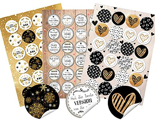 3 x 24 Aufkleber Weihnachten Sprüche Merry Christmas Sticker Geschenkaufkleber schwarz weiß gold 4 cm Premium Made in Germany Logbuch-Verlag