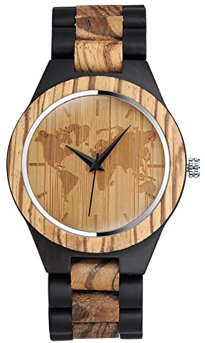 SUPBRO Holzuhren Herren Uhren Weltkarte Holz-Armbanduhr Uhr Aus Holz für Männer Analog Armbanduhr Holzuhr Quarzwerk mit Holzarmband