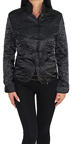 Chaqueta tradicional china para mujer asiática oriental de seda cheongsam Tang Suit, Negro , 38
