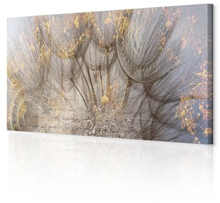 decomonkey Bilder Pusteblume Aufschrift Design 120x40 cm 1 Teilig Leinwandbilder Bild auf Leinwand Vlies Wandbild Kunstdruck Wanddeko Wand Wohnzimmer Wanddekoration Deko Blumen Grau Mandala