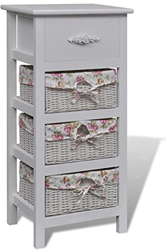 Makastle Blumenregal Flower Schubladenregal Standregal in weiß mit 1 Schublade und 3 Körben, Chic Vintage Look, Kommode Schubladenschrank 35 x 27 x 73.5 cm