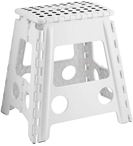 Folding Step Stool, 15 Inch Plastic Foldable Non-Slip Stepping Stool with Carrying Handle for Kitchen, Bathroom, Garden & Outdoor (White)