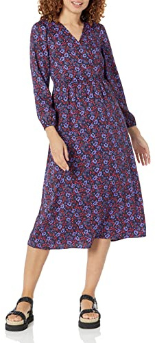 Amazon Essentials Women's Lightweight Long-Sleeve V-Neck Midi Wrap Dress (Available in Plus Size)