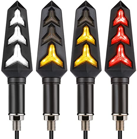 Sequential Turn Signal Motorcycle Blinkers LED Front Rear Flowing Indicators Daytime Running Light Universal Compatible with Harley Honda Kawasaki Suzuki Yamaha