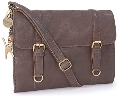 Catwalk Collection Handbags - Petit Sac Bandoulière Femme en Cuir - Sac Besace - Sac à Main Avec Bandoulière Réglable - Amy - Marron