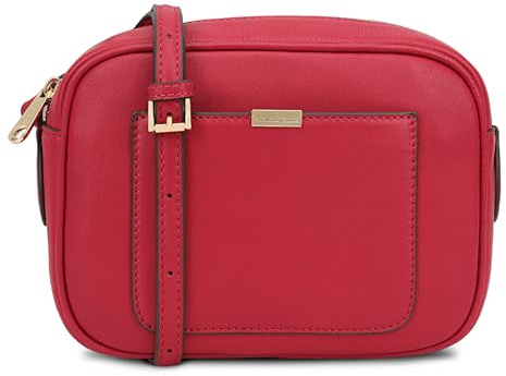 PAUL COSTELLOE SAZAVA - Bolso cruzado de piel auténtica con correa ajustable y herrajes dorados de la marca, elegante y versátil para mujer, bolso de hombro, cereza, Small