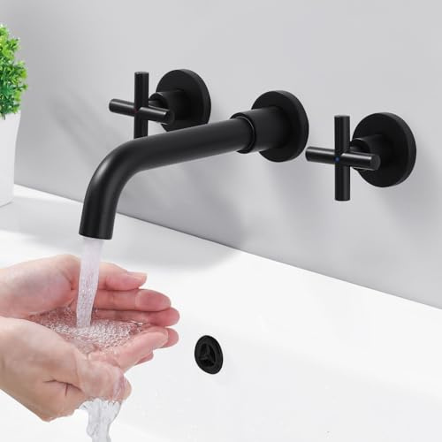 iVIGA Waschtischarmatur Unterputz Schwarz, 360° schwenkbar Zweigriff Wasserhahn Bad Wandmontage, Modernes Waschbecken Armatur Set aus Massivmessing inkl, Badezimmer Mischbatterie