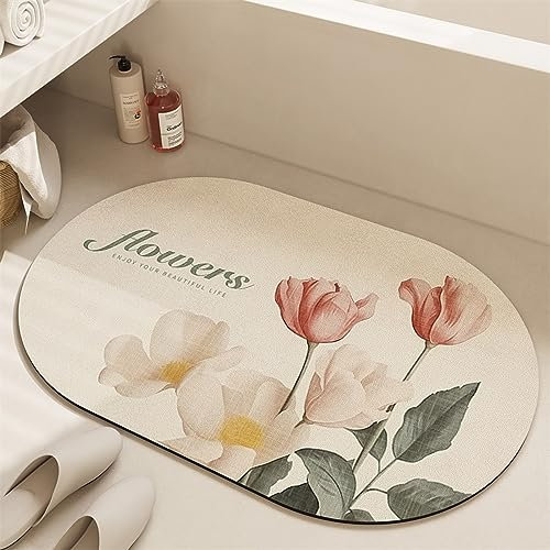 Hinnin Super Absorbierende Badematte Bodenmatte 50x80cm Teppich Läufer Duschvorleger Badematte rutschfest Fußmatten, Schnelltrocknende Badezimmerteppich Fußmatte Dusche, Badewannen Bathroom Mat Pink