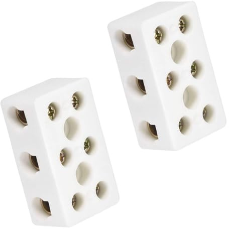 MACHSWON Morsettiere in ceramica a 3 vie per cavo elettrico, connettori in ceramica ad alta temperatura in porcellana a 3 posizioni 8 fori morsettiere per cablaggio in ceramica 48 x 28 x 19 mm, 2