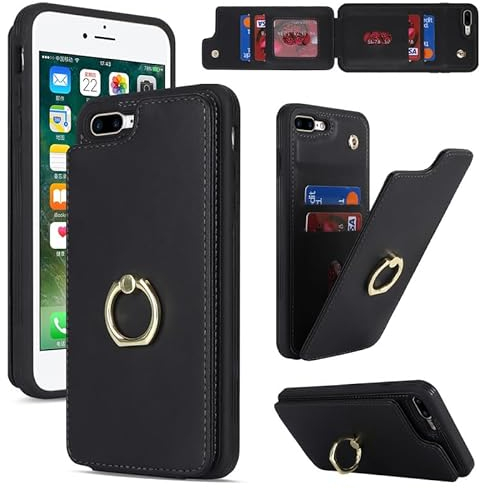 Lipvina Handyhülle for iPhone 7 Plus/8 Plus Hülle Premium Leder Flip Klappbare Stoßfeste,Standfunktion,Kartenfächern,Schutzhülle for iPhone 7 Plus/8 Plus Tasche - Schwarz