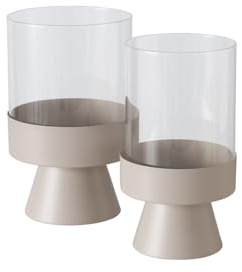 Boltze Windlicht Pallas (Leuchter aus pulverbeschichteten Eisen & Klarglas, Beige, Rund, 2-teilig) 2034703