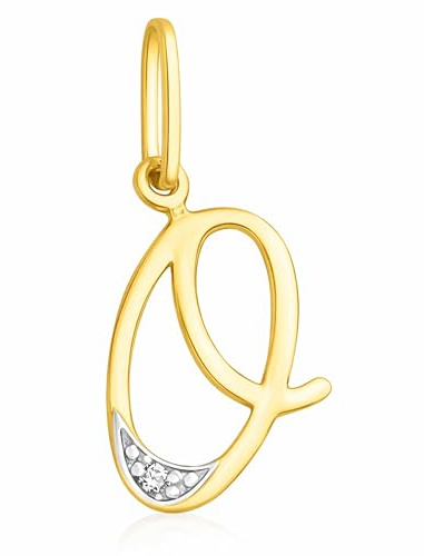 Rodium – Buchstabenanhänger aus 585 Gold mit Zirkonia – Bicolor Charm mit Karabinerverschluss für Halskette oder Armband – Geschenk für Damen