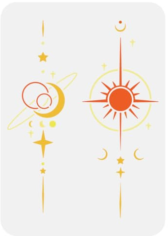 FINGERINSPIRE Malschablone Sonne Mond Stern 21x29.7 cm Wiederverwendbar Geheimnisvolle Sonne Mond Zeichenvorlage Sonnenfinsternis Mondphase Schablone Zum Malen Auf Holz Wand Stoff Möbeln
