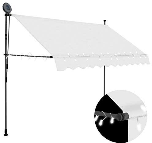 ARKEM Einziehbare Markise Handbetrieben mit LED 300 cm Creme Klemmmarkise Einziehbar, Sonnenschutz für Fenster Terrasse Balkon