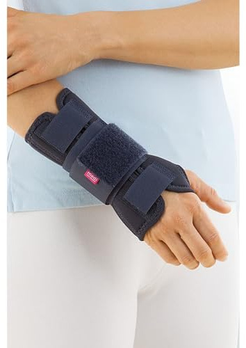 Medi Handgelenkstütze, Grau, chronische Gewebeverletzungen, Weichteilverletzungen, Handgelenkverletzungen, radiale Nervenlähmung, formbare Aluminiumschiene, breiter Stützgurt, Baumwoll-Lycra-Material