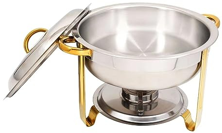 Chafing Dish Buffet-Set, 4,5 l, vierteilige Abdeckung, Halterung, Essens- und Wassertablett, Alkohol, Heizung, Wasserisolierung, verdickter Stahl, für Hotels/Hochzeiten/Bankette/Wetter