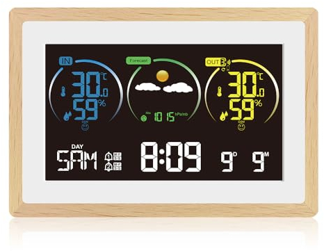 KETOTEK Estacion Meteorologica Interior Exterior, Higrómetro Termometro Barómetro Digital Casa, Estación Inalámbrica con Sensor Exterior, Retroiluminación Ajustable, Previsión Meteorológica, Alarma