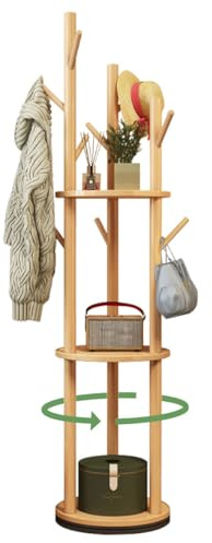Uptyia Perchero de Pie Giratorio de Madera con 9 Ganchos