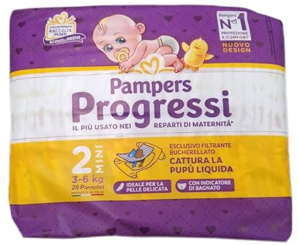 Pampers Progressi Mini, Taglia 2 (3-6 kg), 112 Pannolini Neonato
