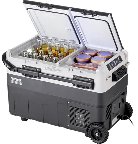 VEVOR Frigorifero Portatile per Auto, Frigorifero 12 V, Congelatore Portatile a Due Zona da 50 L, Temperatura Regolabile - 20~20 ℃, Refrigeratore a Compressore per Casa, Esterno, Camper, Auto