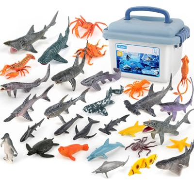Herfair Tiere Figuren Mini Meerestiere Figuren Spielzeug Set Realistischte Hai Wal Tierfiguren Wassertiere Lernspielzeug Geschenke für Kinder (30 Stück)