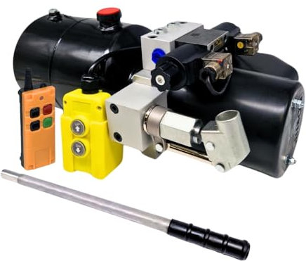 Flowfit 12 V DC doppeltwirkendes Hydraulik-Netzteil 1,6 kW mit 4 l Stahltank, Handpumpe und kabelloser Fernbedienung