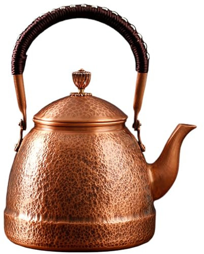 Kupferteekessel, 1500 ml roter Kupferkessel mit Nicht -Slip -Griff, Vintage gehämmerte Kupferteekann