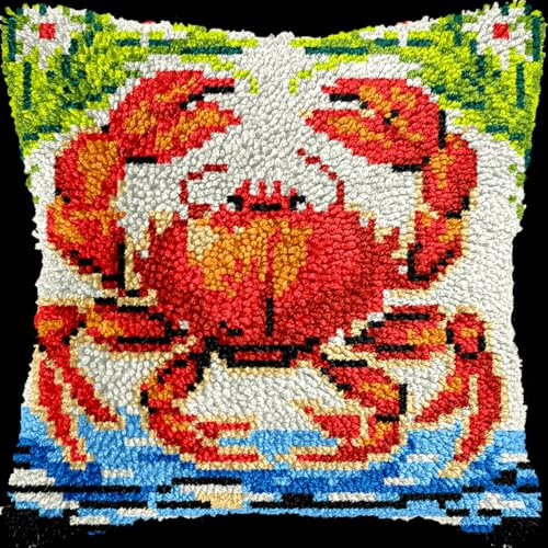 Kitquiver Diy Knüpfkissen Mit Vordruck Krabbentier-Diy-Knüpfhaken-Set, Kissenbezug-Stickerei, Stricken, Geschenk Für Erwachsene/Anfänger 17x17in