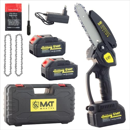 MAKTUL Mini Motosega a Bateria 6 pollici/15cm, 8000 mAh (2 Batterie 4000mAh 20V), Sega Elettrica per Potatura Legno Giardino, Elettrosega Accesorio, Strumento Giardinaggio Professionale Taglia Rami