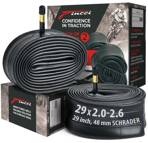Fincci Velo Chambre a Air 29 - Paire Chambres à Air 29 x 2.10 x 2.2X 2.3 x 2.35 x 2.4 x 2.5 x 2.6 avec Valve Schrader 48mm pour Montagne & Hybrid & Electrique & Route Vélos, VTT Homme Adulte - Pack 2