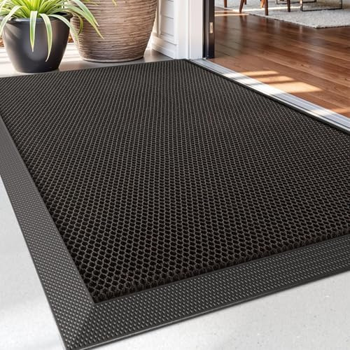 DEXI Dörrmatta 80 x 120 cm, halkfria dörrmattor utomhus smutsfångare, låg profil tvättbara entrématta för entré, uteplats, trädgård, brun