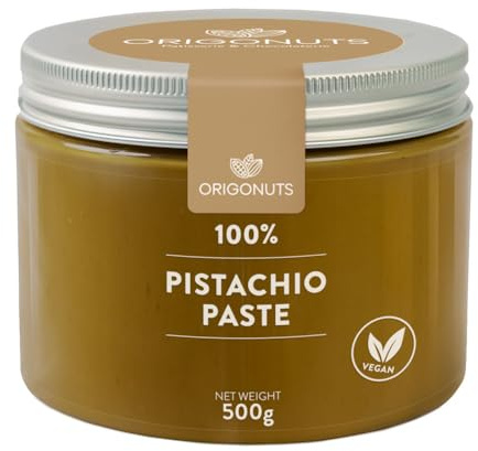 ORIGONUTS - Pasta de pistacho - 100% pistachos sin sal, sin azúcar y sin colorantes - para pasteles, galletas, tartas, cremas, postres, helados, chocolate dubai, repostería - 500g