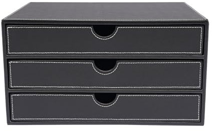 Dettchan Schwarz 3-Tier File Storage Organizer, Desktop Schubladenbox PU Aktenordner, für Klassenzimmer Büros Arbeitszimmer 33*25*18cm